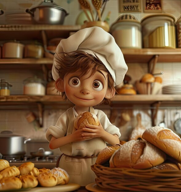 Illustration of a cute boy cooking