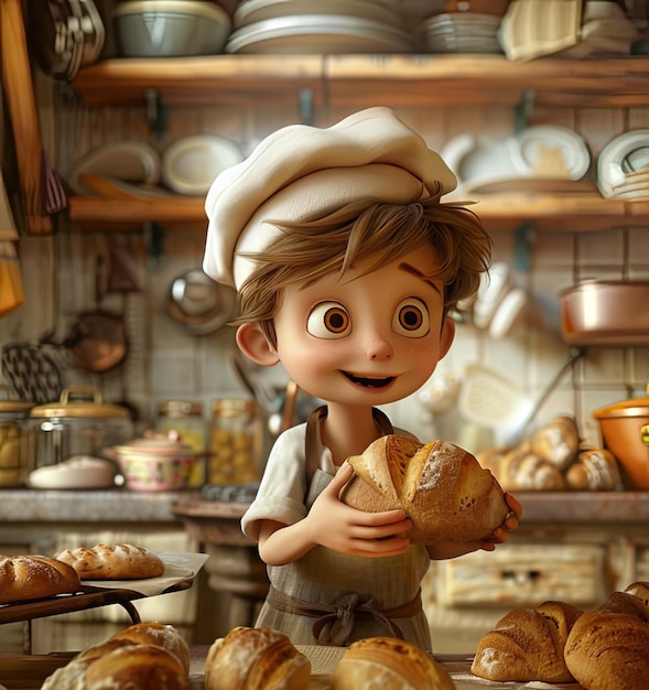 Illustration of a cute boy cooking