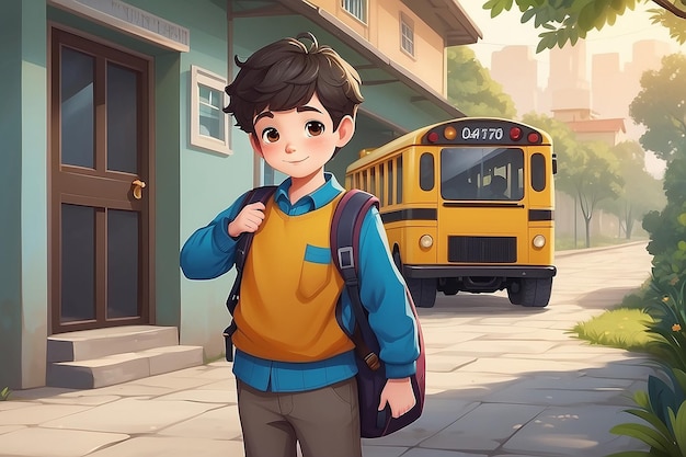 Illustration of Cute boy go to school