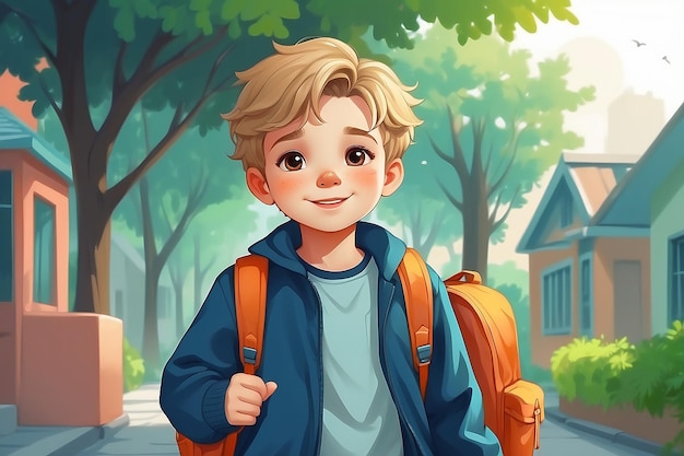 Illustration of Cute boy go to school