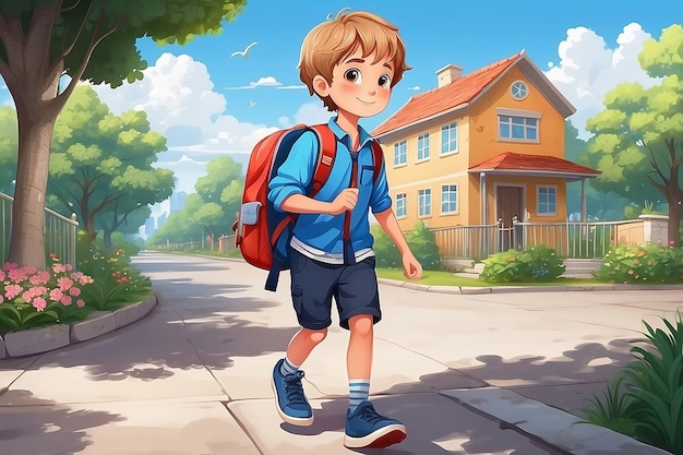 Illustration of Cute boy go to school