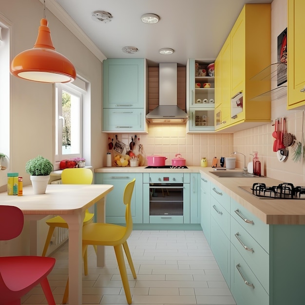 illustration of cute bright kitchen