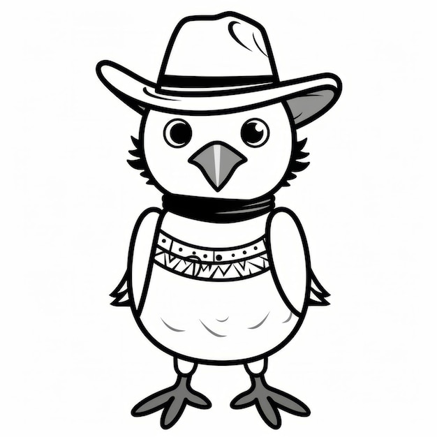 Illustration of a Cute Cartoon Bald Eagle Wearing a Cowboy Hat