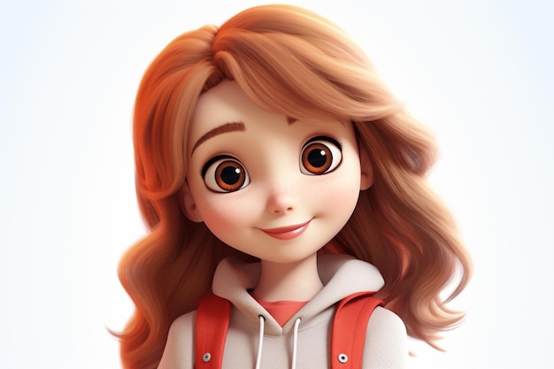 Photo an illustration of a cute cartoon girl on a white background