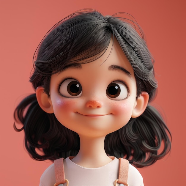 Photo an illustration of a cute cartoon girl with big eyes and a happy expression