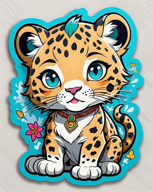 Illustration of a cute cartoon Leopard sticker with vibrant colors and a playful expression