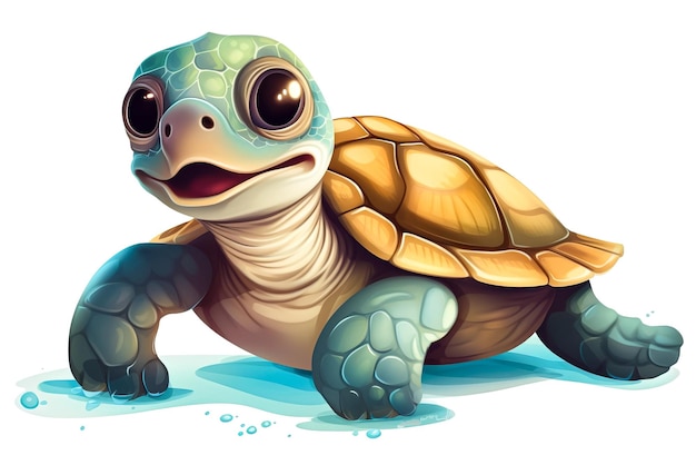 Illustration of a cute cartoon turtle on a white background for design Generative AI