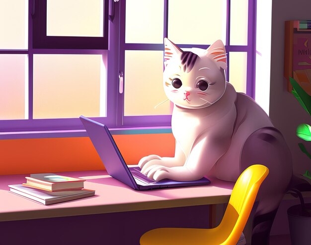 illustration of cute cat sitting in the office