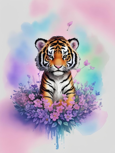 Photo illustration of a cute colorful baby tiger