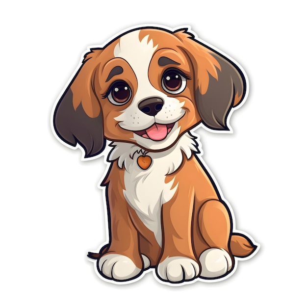 Photo illustration of a cute dog in a sticker on a white background