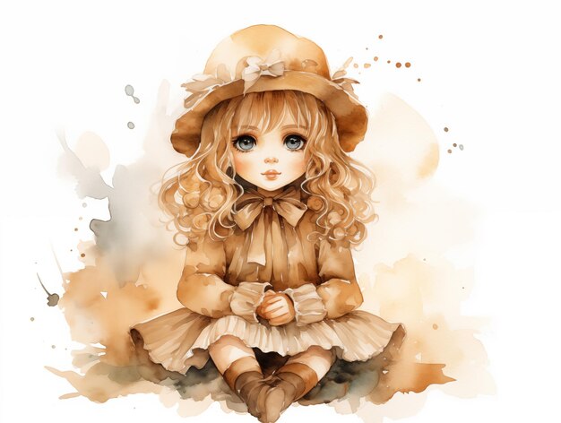 Photo illustration of cute doll on white background