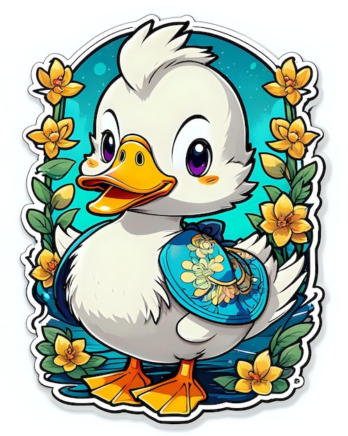 Photo illustration of a cute duck sticker with vibrant colors and a playful expression