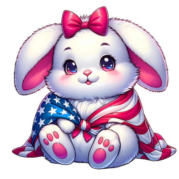 Photo illustration of a cute easter bunny with a usa flag jpg