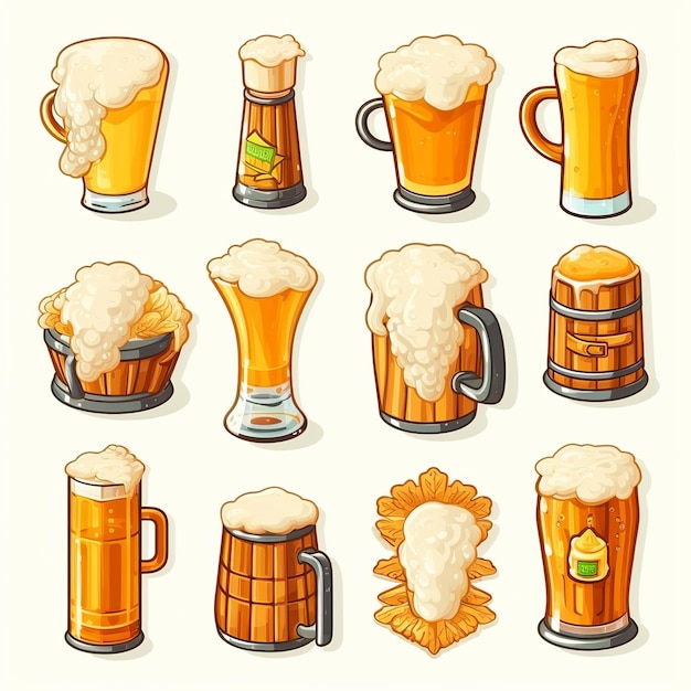 Photo illustration for cute flat beer icons set sticker isometric