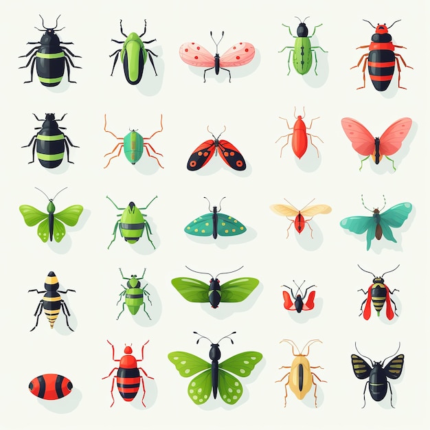 Photo illustration for cute flat insect icons set sticker isometric