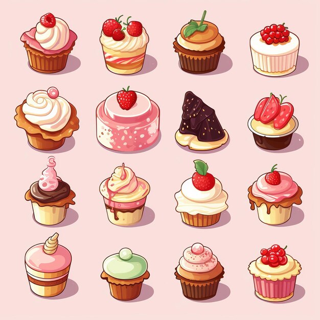 Illustration for cute flat pastry icons set sticker isometric