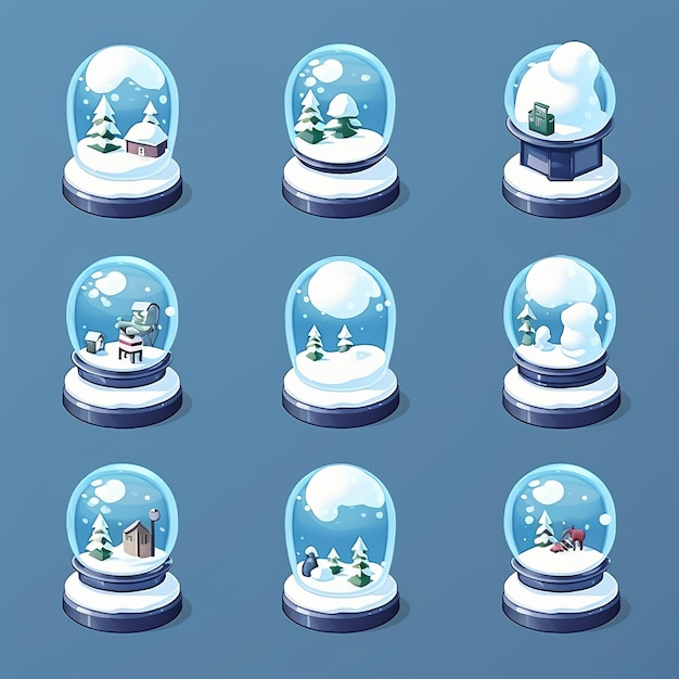 Illustration for cute flat snow globe icons set sticker isometric