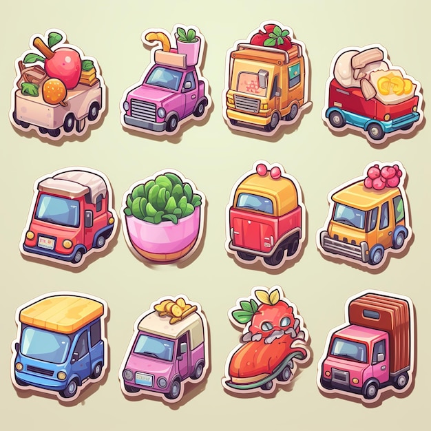 Illustration for cute flat truck icons set sticker isometric