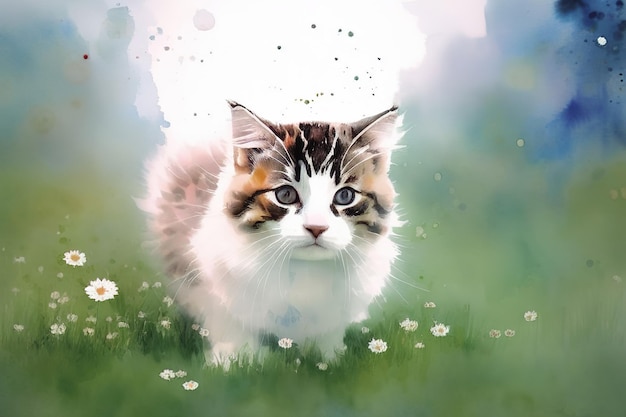 Illustration of a cute fluffy cat Generative AI