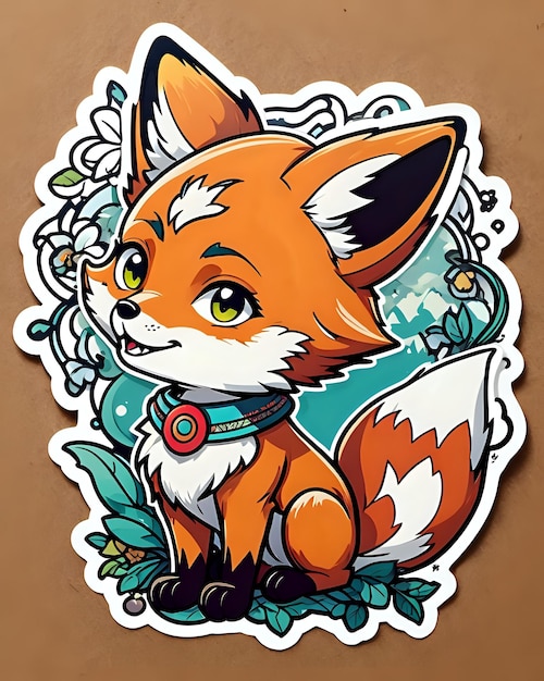 Foto illustrazione di un carino adesivo fox con colori vivaci e un'espressione giocosa