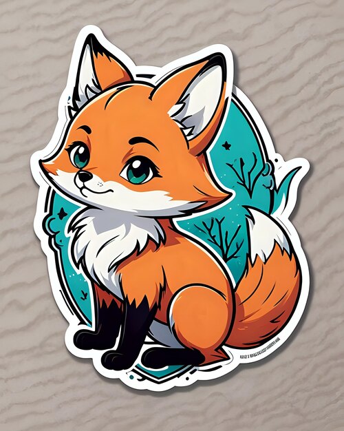 Illustration of a cute fox sticker with vibrant colors and a playful expression
