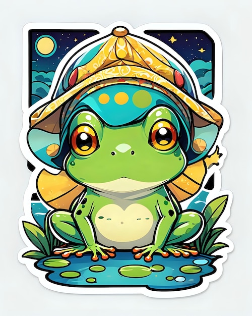 Illustration of a cute Frog sticker with vibrant colors and a playful expression