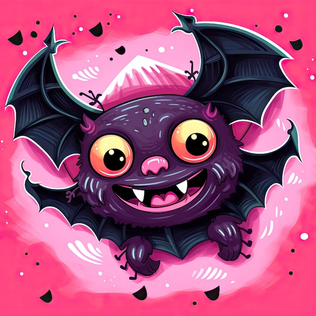 Illustration of a cute and funny cartoon bat cub