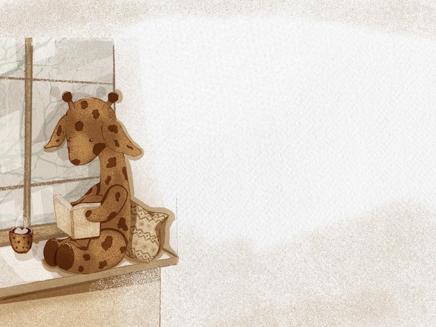 Foto illustrazione di una giraffa carina con un libro