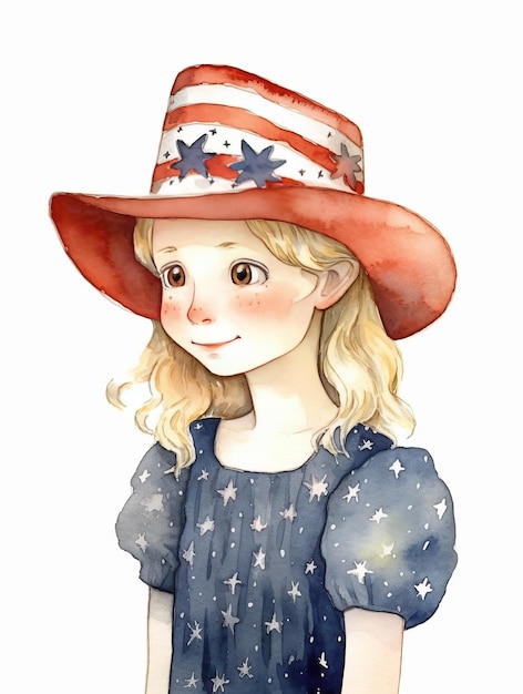 Illustration of a Cute Girl Wearing a Cowboy Hat