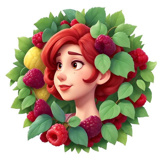 Photo illustration of cute girl who loves natural nutrition with vegetables and fruits