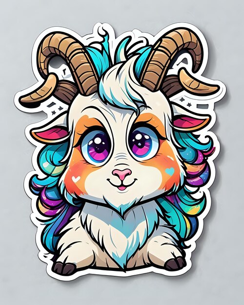 Illustration of a cute Goat sticker with vibrant colors and a playful expression