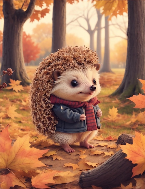 Illustration of a cute hedgehog in the forest