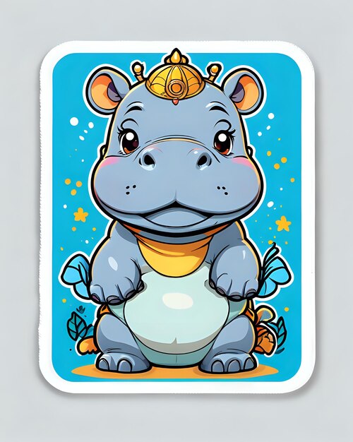 Photo illustration of a cute hippopotamus sticker with vibrant colors and a playful expression