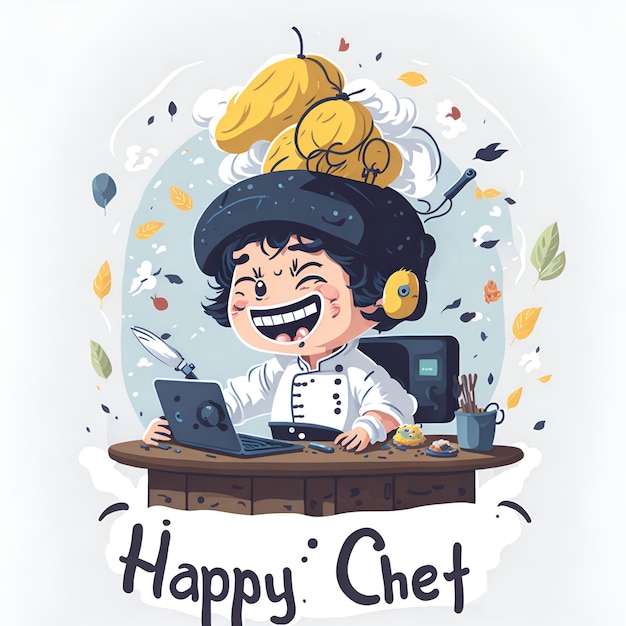 illustration of cute japan CHEF cartoon character illustration generative AI