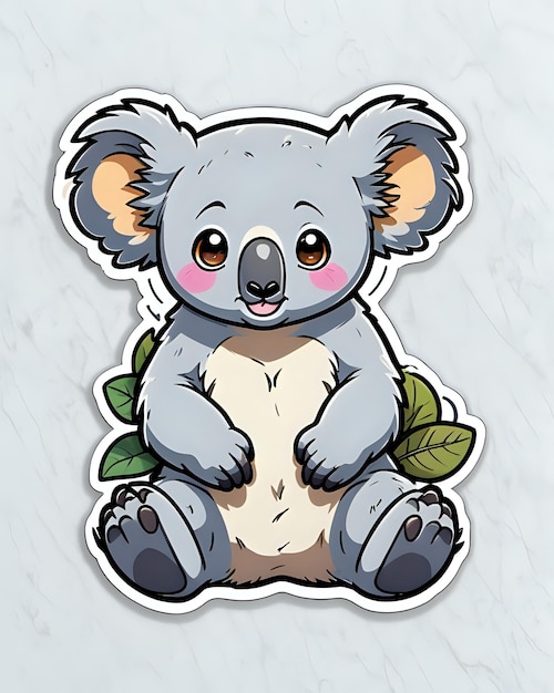 Foto illustrazione di un carino adesivo koala con colori vivaci e un'espressione giocosa