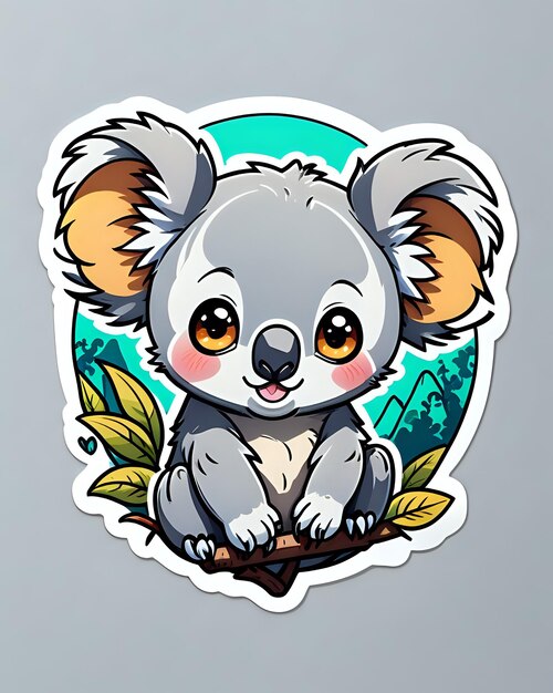 Foto illustrazione di un carino adesivo koala con colori vivaci e un'espressione giocosa