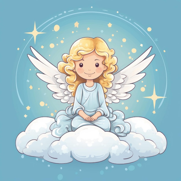 illustration of a cute little angel sitting on a cloud