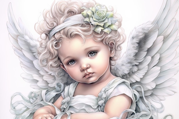 Иллюстрация милого маленького ангела с крыльями, сгенерированная ИИ