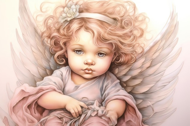 Иллюстрация милого маленького ангела с крыльями, сгенерированная ИИ