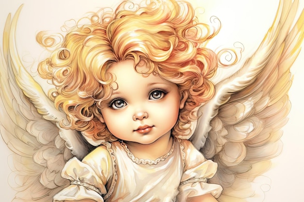 Illustration of cute little angel with wings AI generated