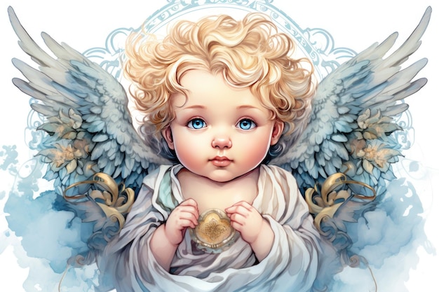 illustration of cute little angel with wings AI generated