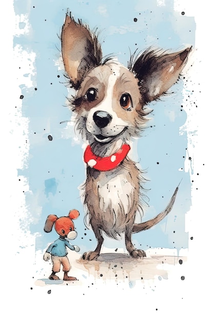 An Illustration of a cute little dog and a little mouse