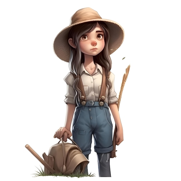 Illustration of a cute little girl in safari outfit with hat
