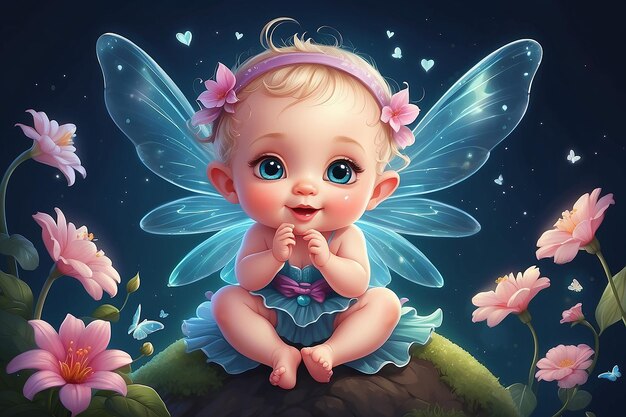 Photo illustration of cute little love baby fairy in fly