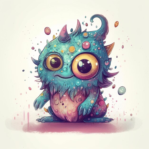 Photo illustration of a cute little monster with big eyes and a spiky tail generative ai