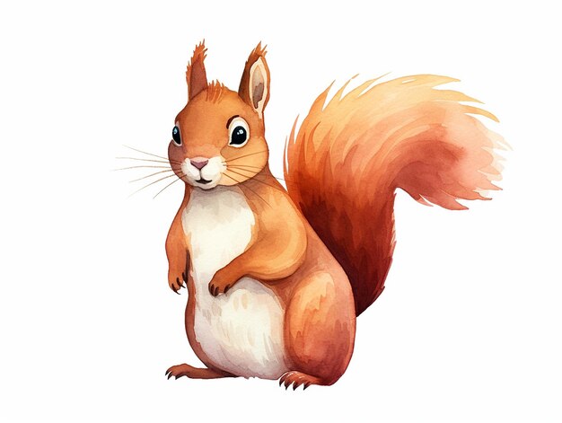 Illustration of cute little squirrel in style of watercolor on white