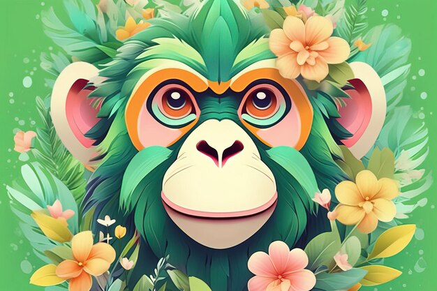 illustration of a cute monkey on a green background