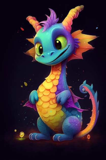 illustration cute multicolor dragon