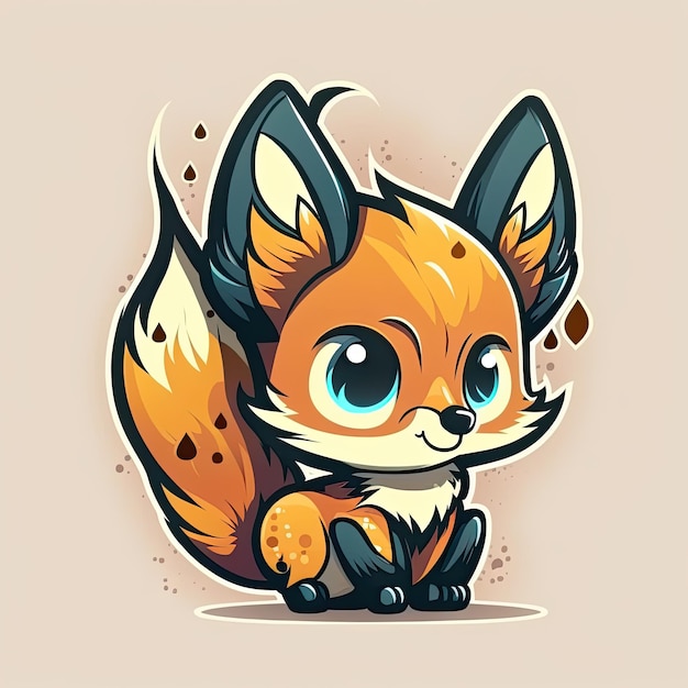 Illustration of cute orange fox with long tail on a light background Generative AI