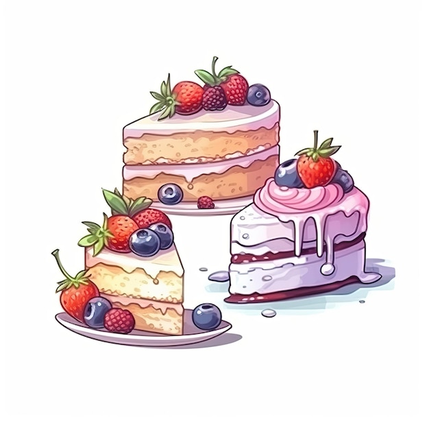 illustration cute piece of cake set and dessert